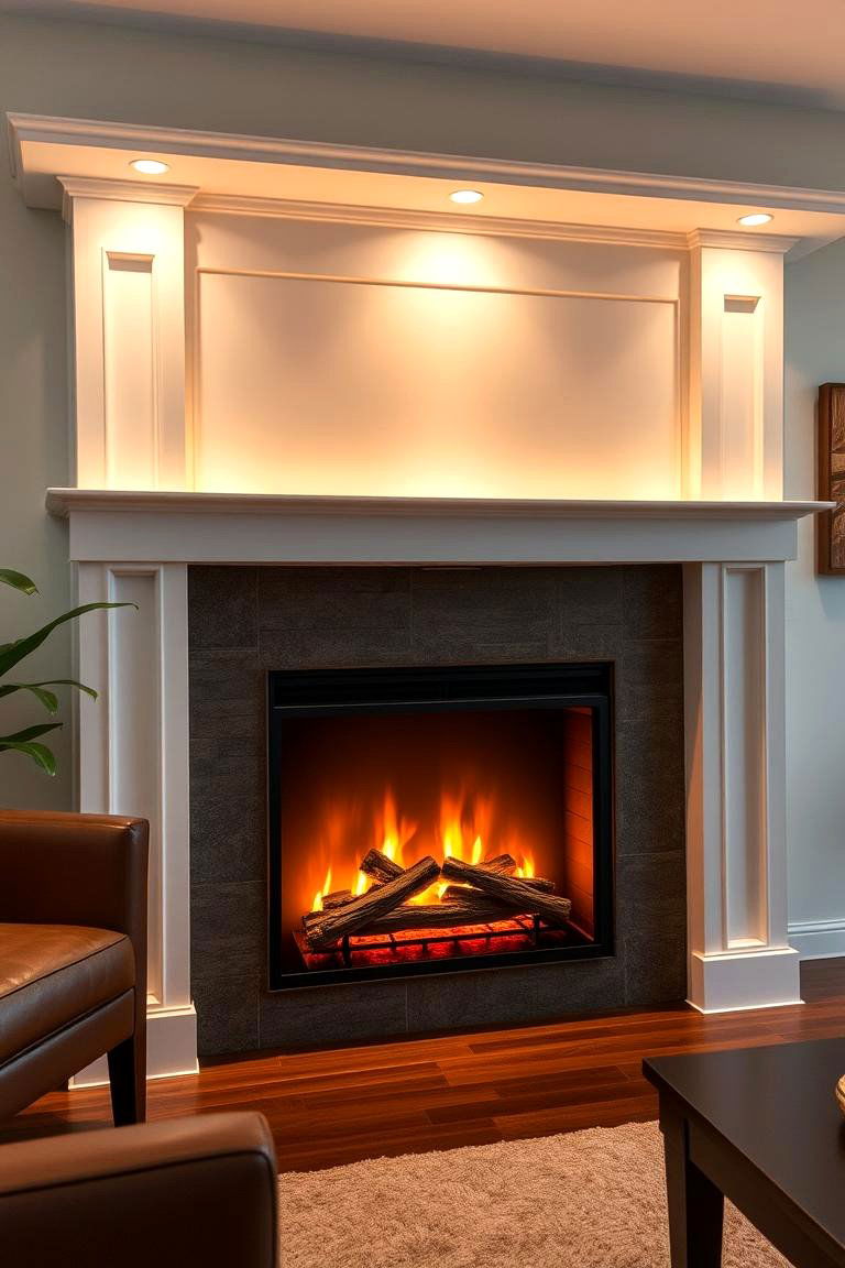 Faux Fireplace with Recessed Lighting - 25 Faux Fireplace Ideas