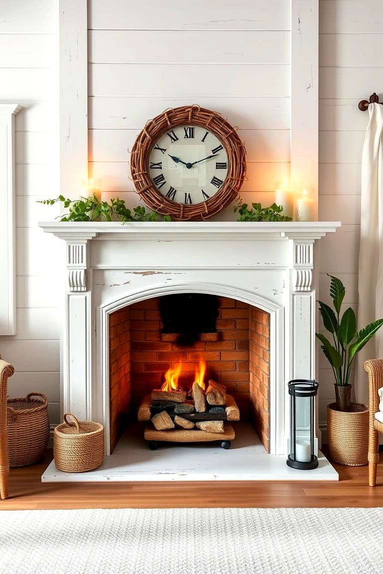 Faux Fireplace with Whitewash Finish - 25 Faux Fireplace Ideas
