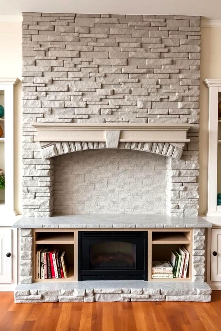 Faux Stone Fireplace with Built In Storage - 25 Faux Stone Fireplace Ideas