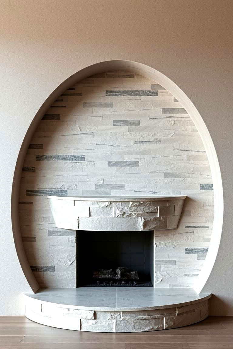 Faux Stone Fireplace with Curved Design - 25 Faux Stone Fireplace Ideas