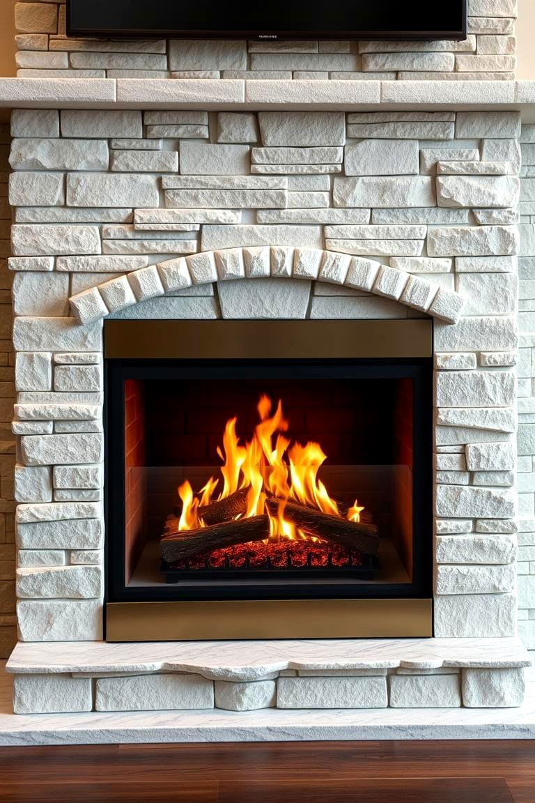 Faux Stone Fireplace with Glass Surround - 25 Faux Stone Fireplace Ideas
