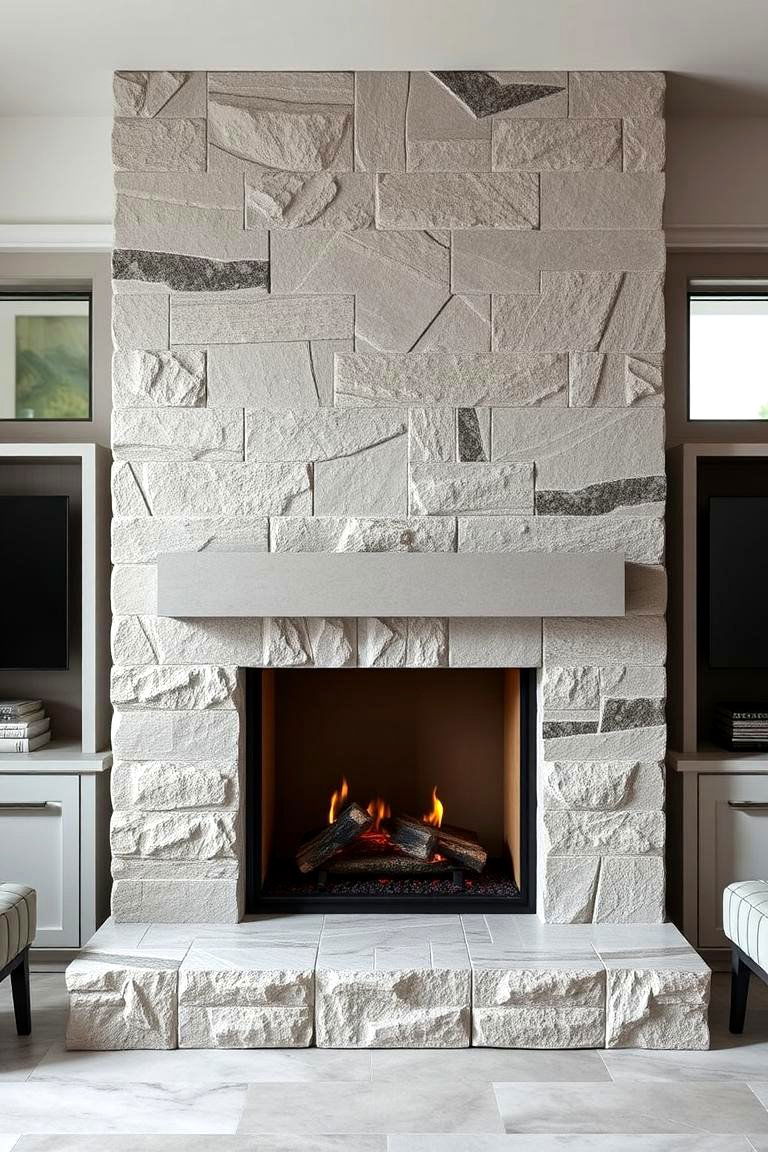 Faux Stone Fireplace with Modern Artistry - 25 Faux Stone Fireplace Ideas