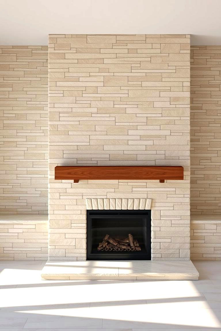 Faux Stone Fireplace with Surrounding Wall Panels - 25 Faux Stone Fireplace Ideas