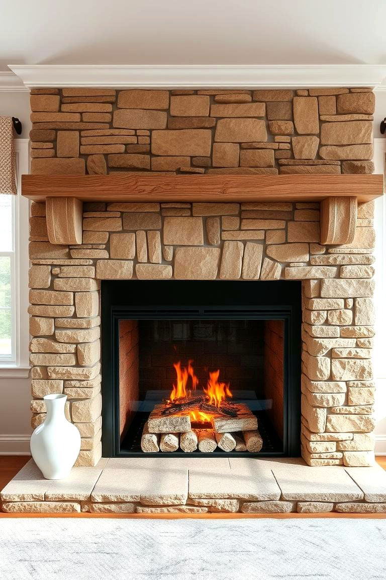 Faux Stone Fireplace with White Accents - 25 Faux Stone Fireplace Ideas