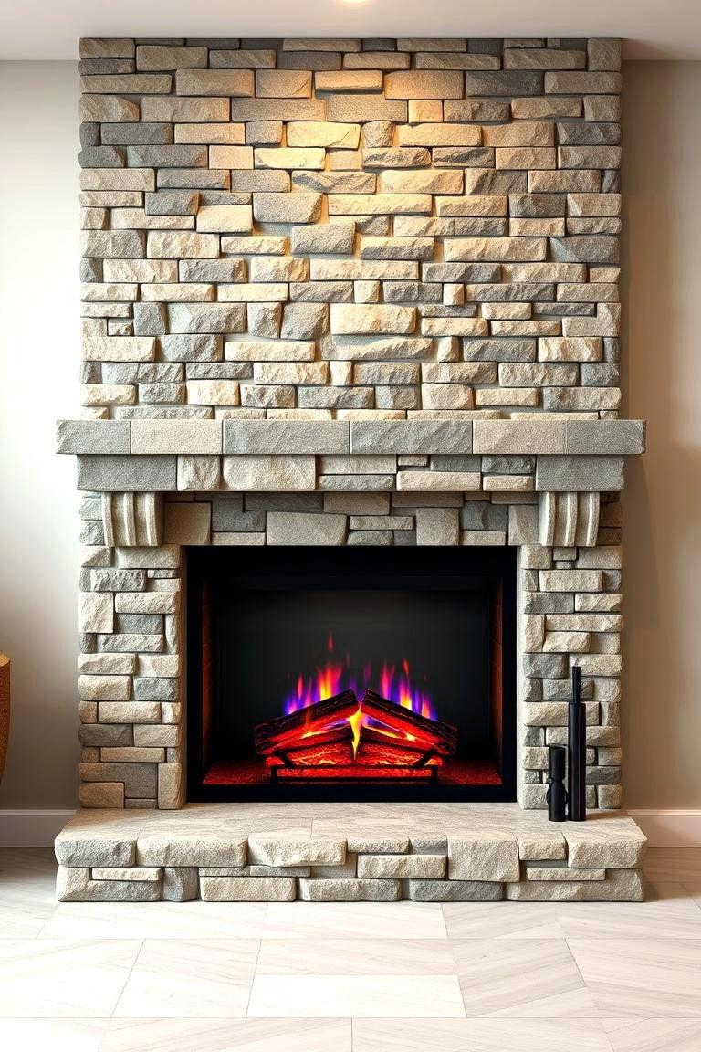 Faux Stone Fireplace with a High Tech Touch - 25 Faux Stone Fireplace Ideas