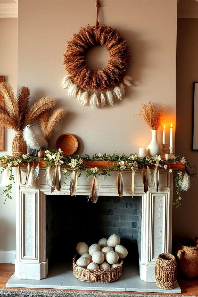Feather Garland for Bohemian Flair - 25 Mantel Garland Ideas
