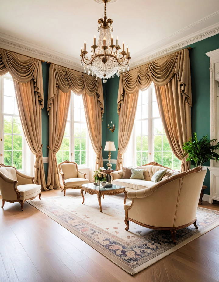 Feature Grand Window Treatments Victorian Living Room Ideas