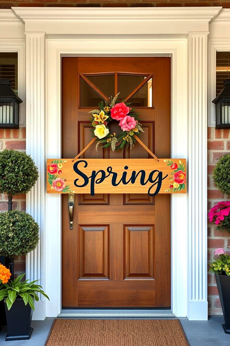 Feature a Hello Spring Sign - 25 Spring Front Door Decor Ideas