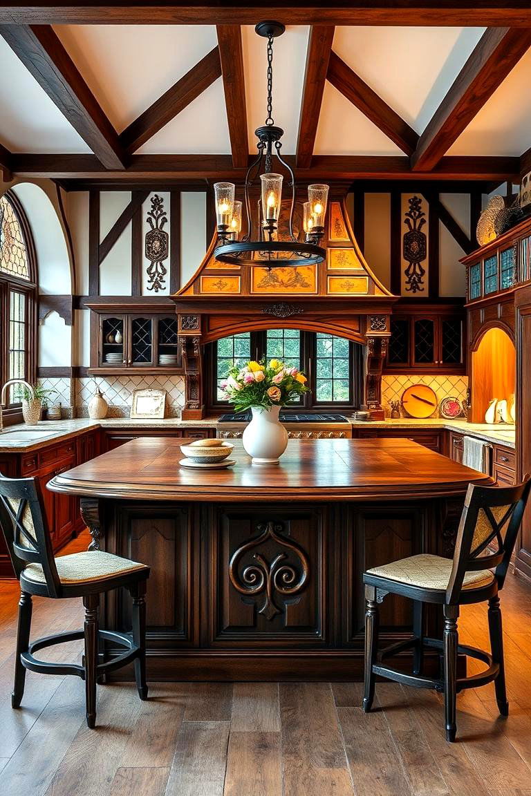 Feature a Large Central Island - 25 Tudor Kitchen Ideas