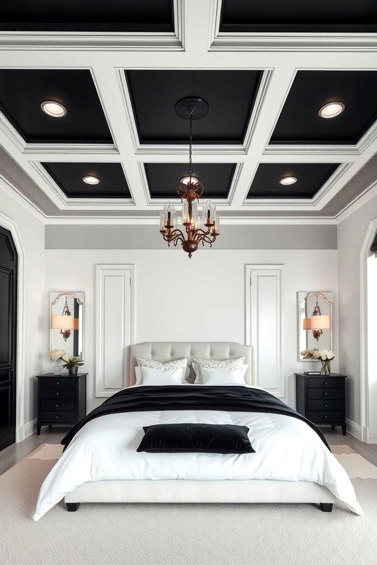 Feminine Black and White Ceiling Design - 25 Feminine Black and White Bedroom Ideas