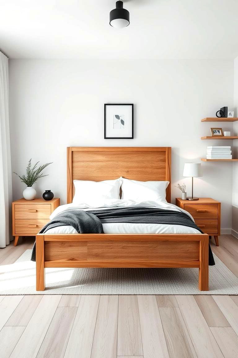 Feminine Black and White Color Scheme with Wood Elements - 25 Feminine Black and White Bedroom Ideas
