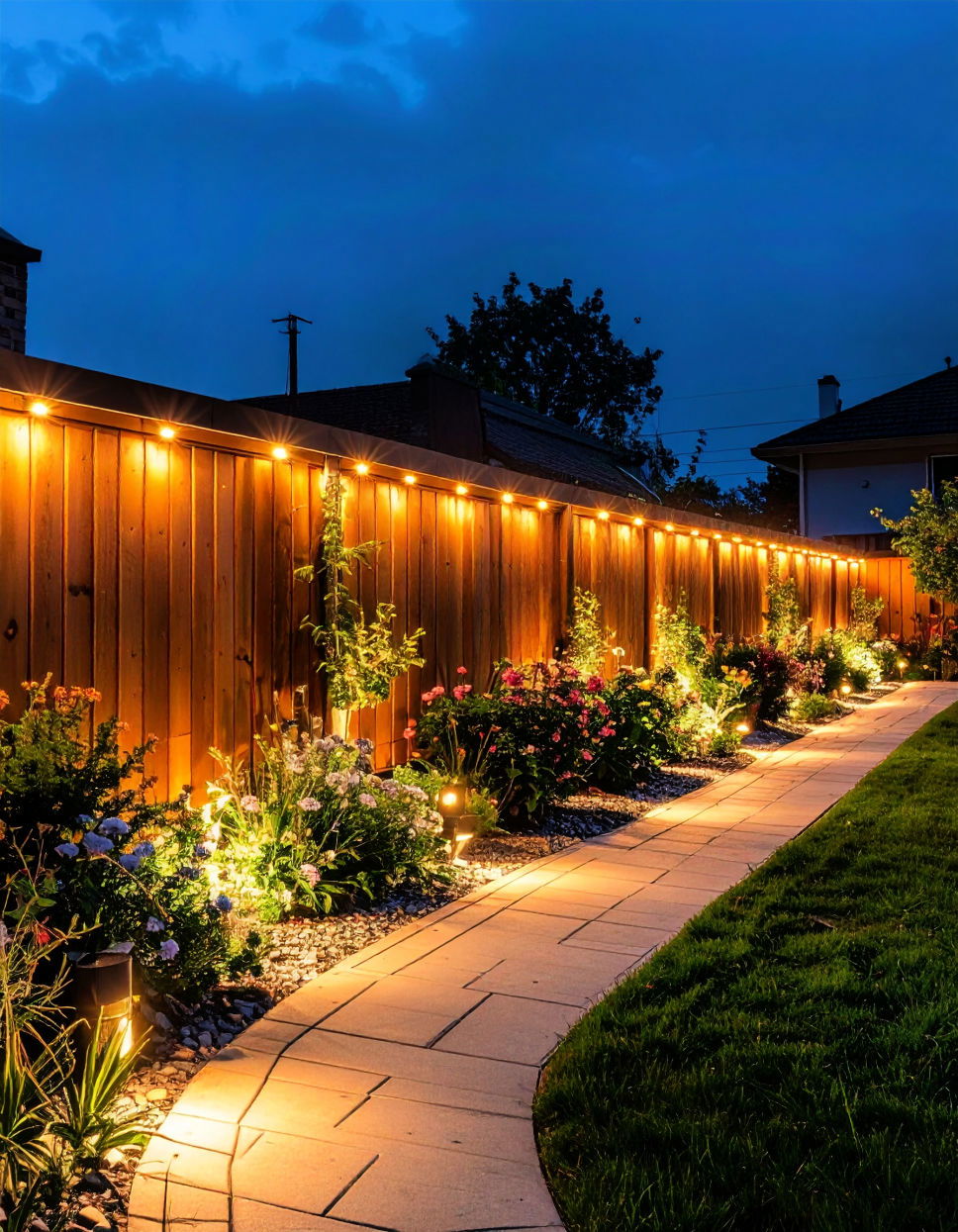 Fence with Built in Lighting for a Nighttime Glow