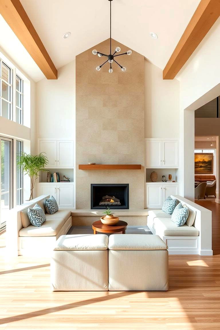 Fire Feature with Built In Seating - 25 Floor to Ceiling Fireplace Ideas