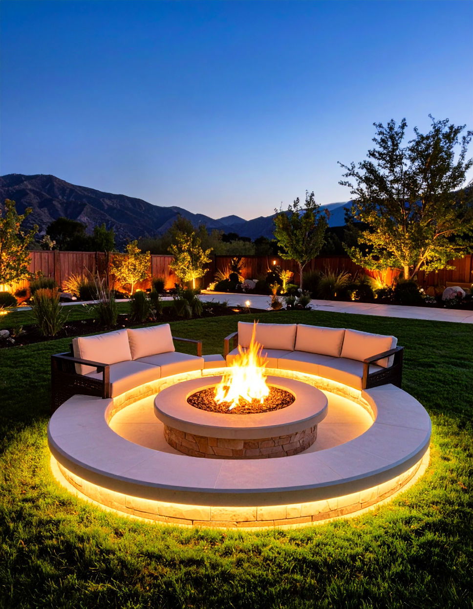 Fire Pit With Custom Lighting Idea