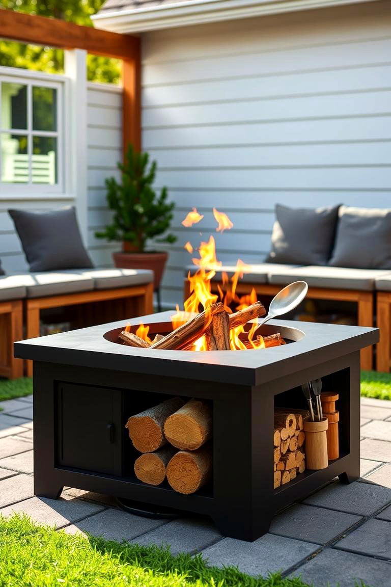 Fire Pit with Storage - 25 Fire Pit Ideas