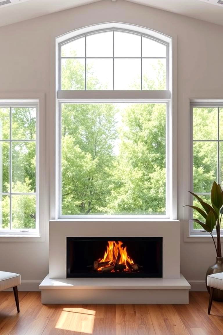Firebox Only Design Between Windows - 25 Fireplace Between Windows Ideas