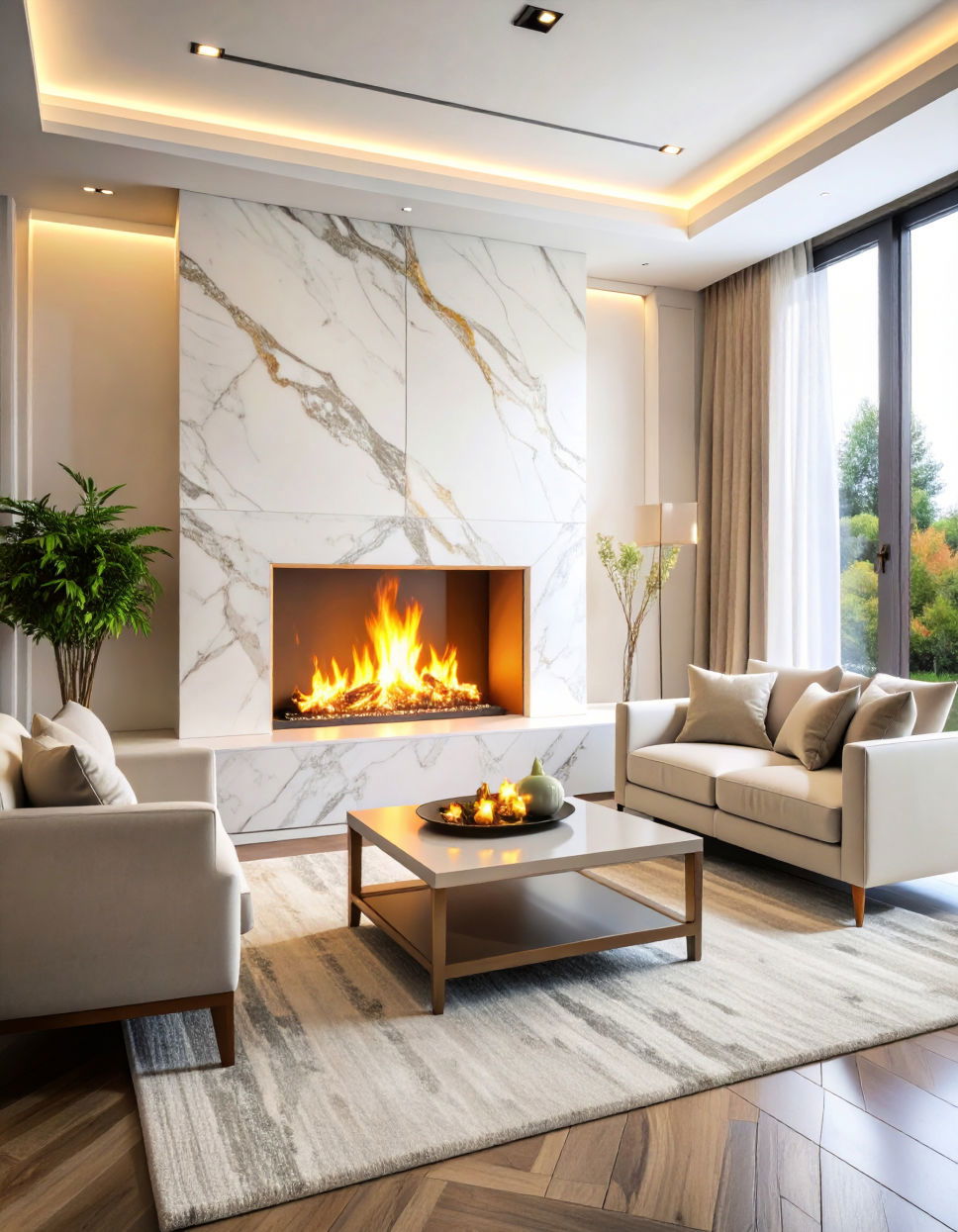 Fireplace Niche with Marble Interior