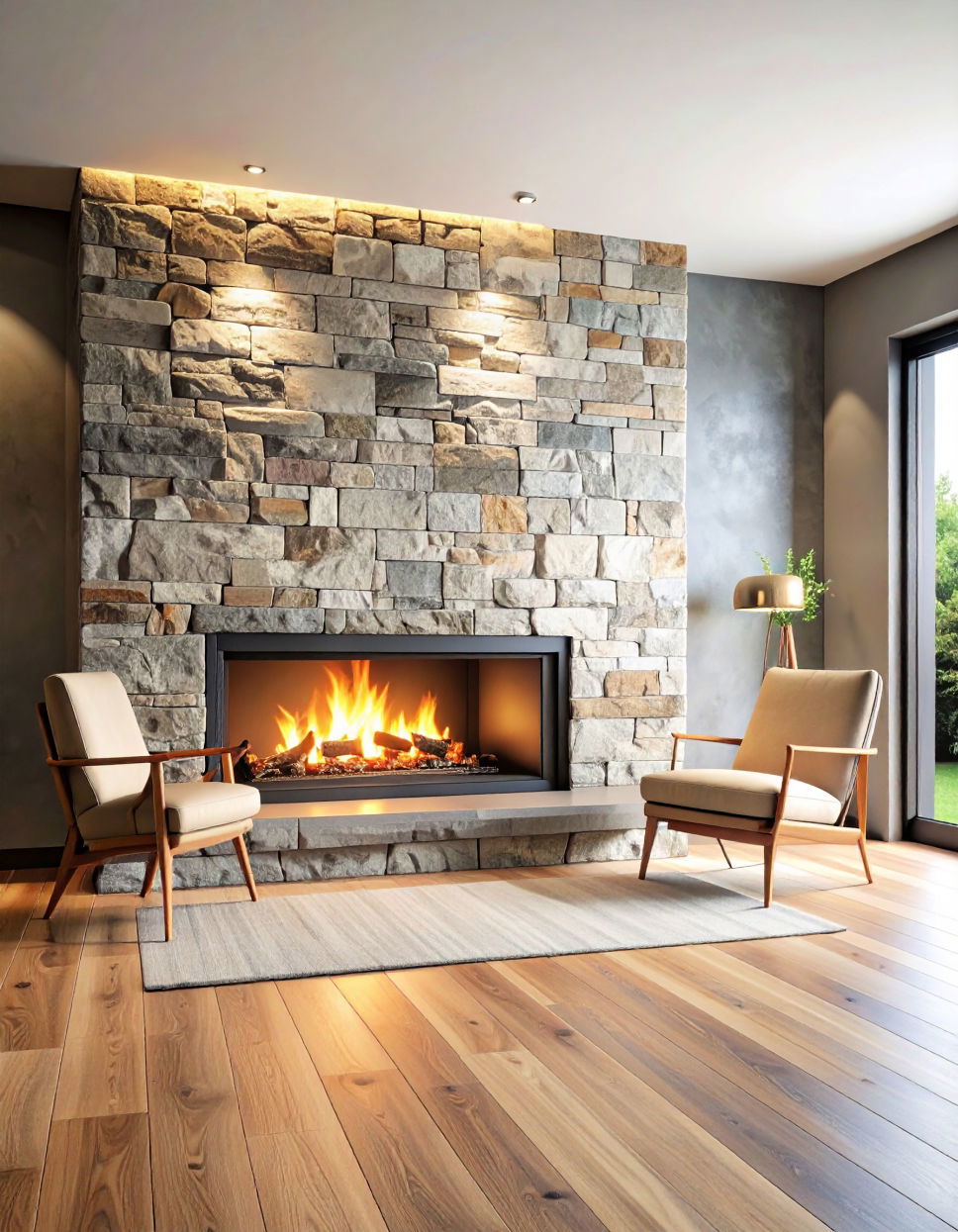 Fireplace With Stone Feature Wall