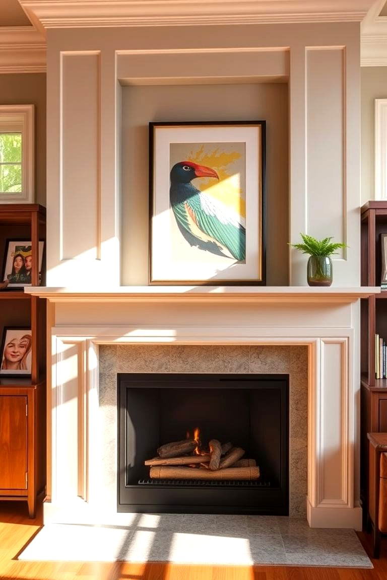 Fireplace with Art Display Niche - 25 Fireplace Between Windows Ideas