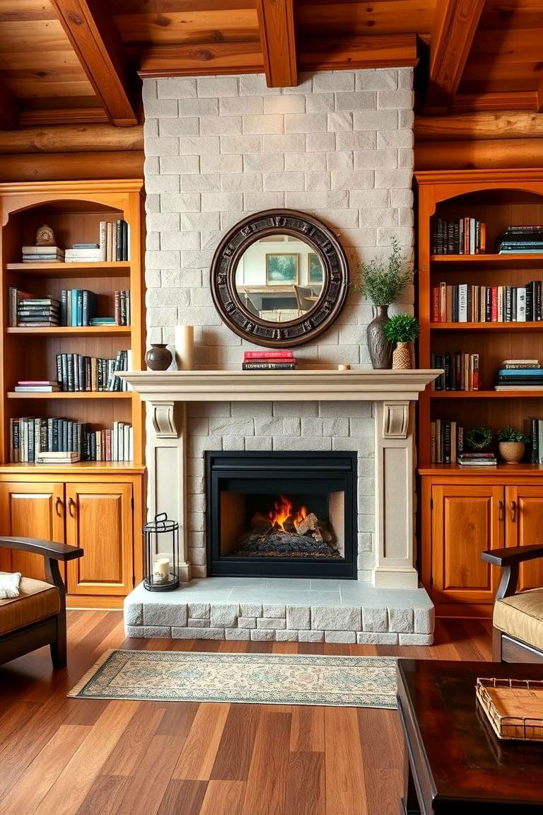 Fireplace with Built In Bookshelves - 25 Cabin Fireplace Ideas