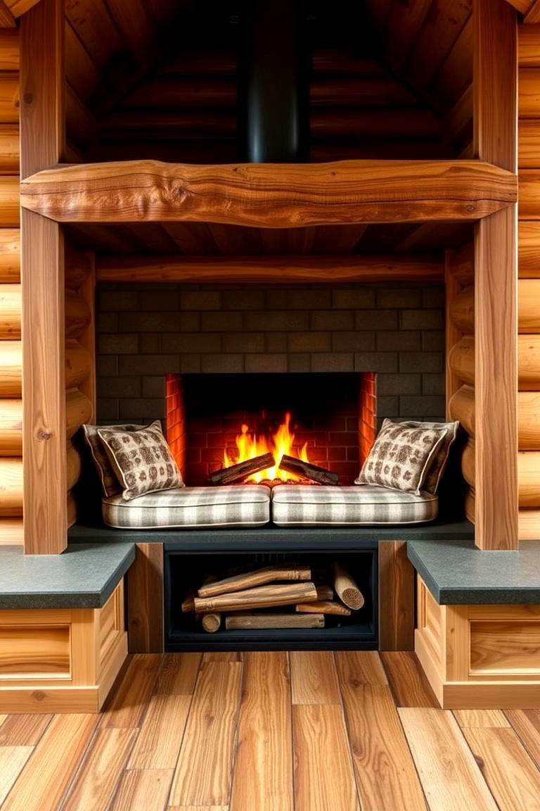 Fireplace with Built In Seating - 25 Cabin Fireplace Ideas