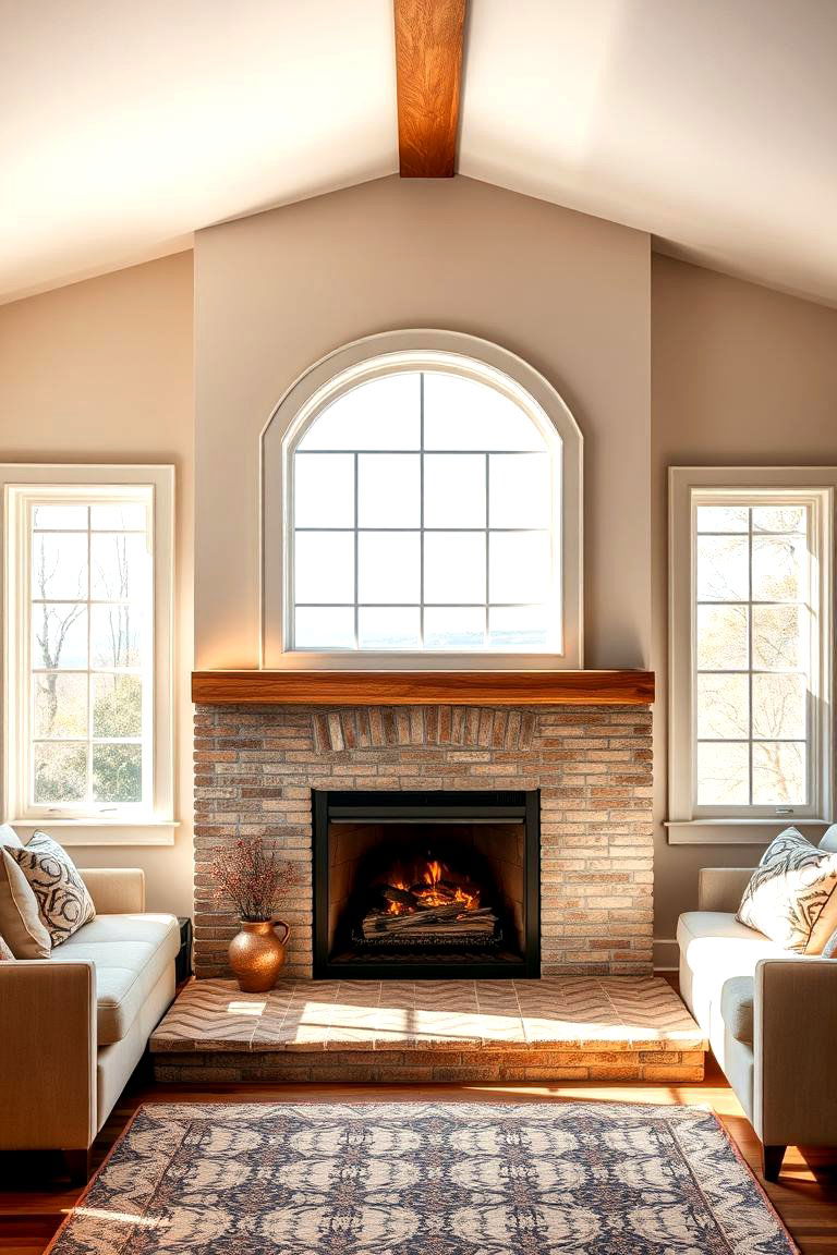 Fireplace with Built In Seating and Windows - 25 Fireplace Between Windows Ideas
