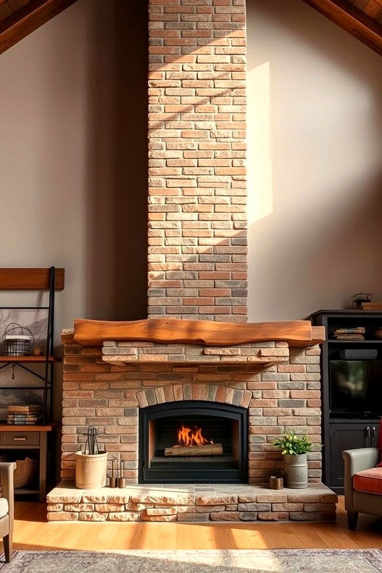 Fireplace with Exposed Chimney - 25 Cabin Fireplace Ideas