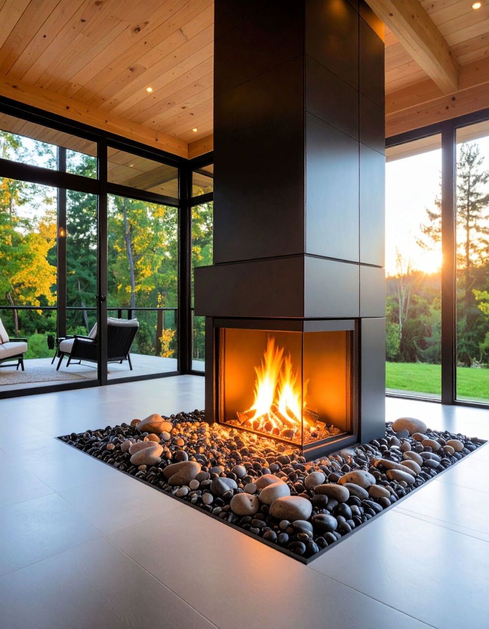 Fireplace with Glass Rock or Pebbles
