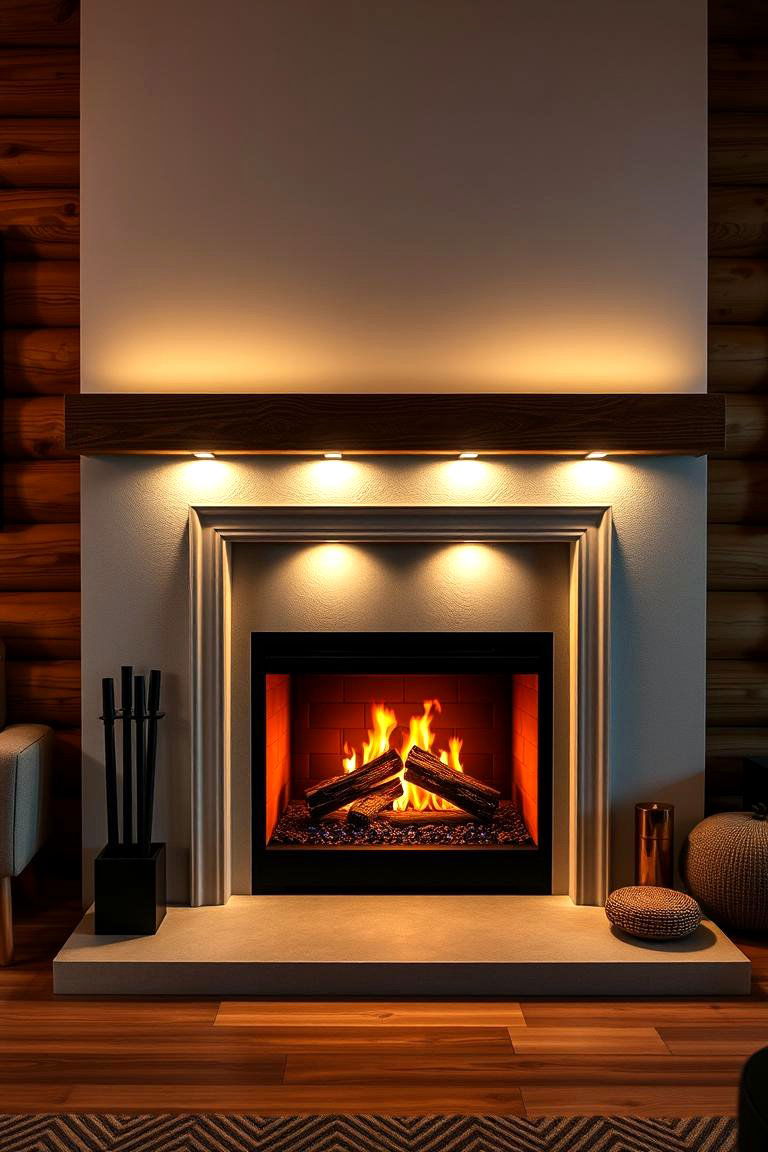 Fireplace with Integrated Lighting - 25 Cabin Fireplace Ideas