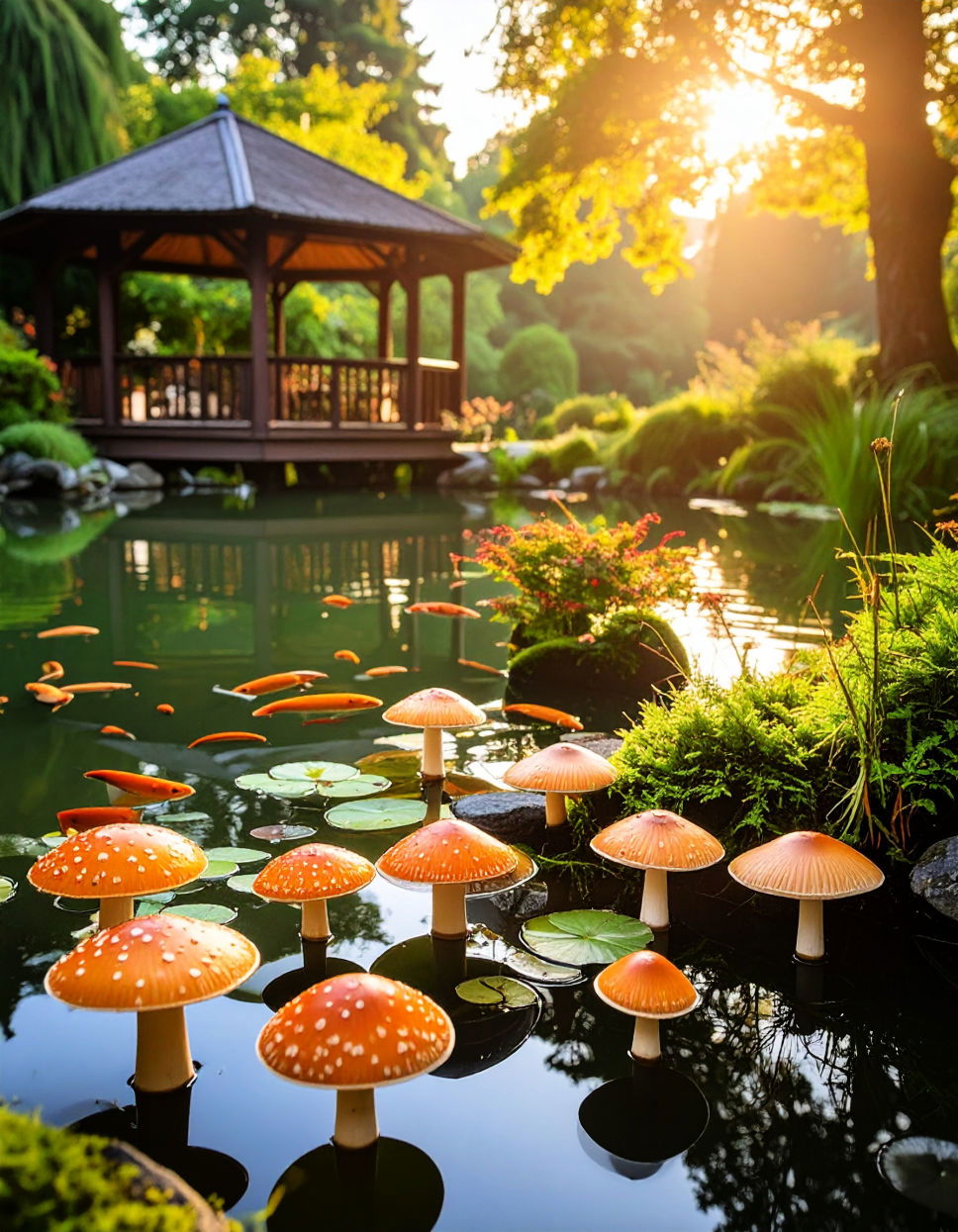 Fish Pond With Aquatic Mushrooms