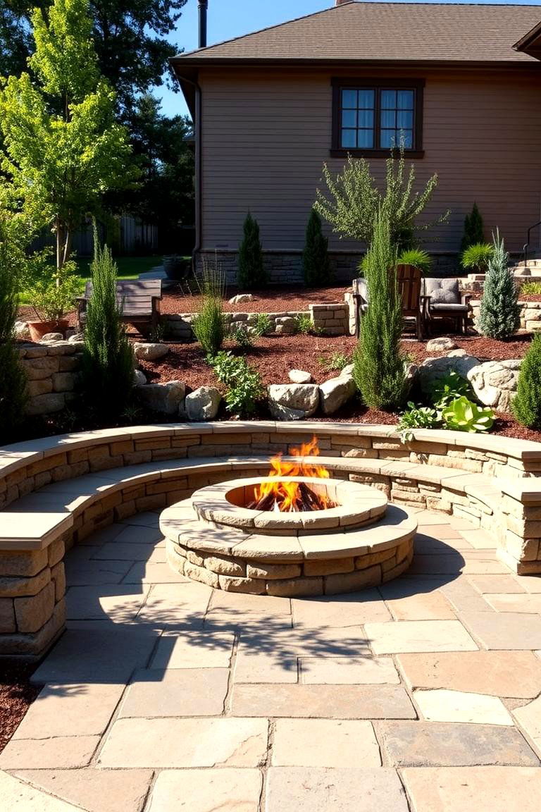 Flagstone Fire Pit with Built in Seating Walls - 25 Flagstone Fire Pit Ideas
