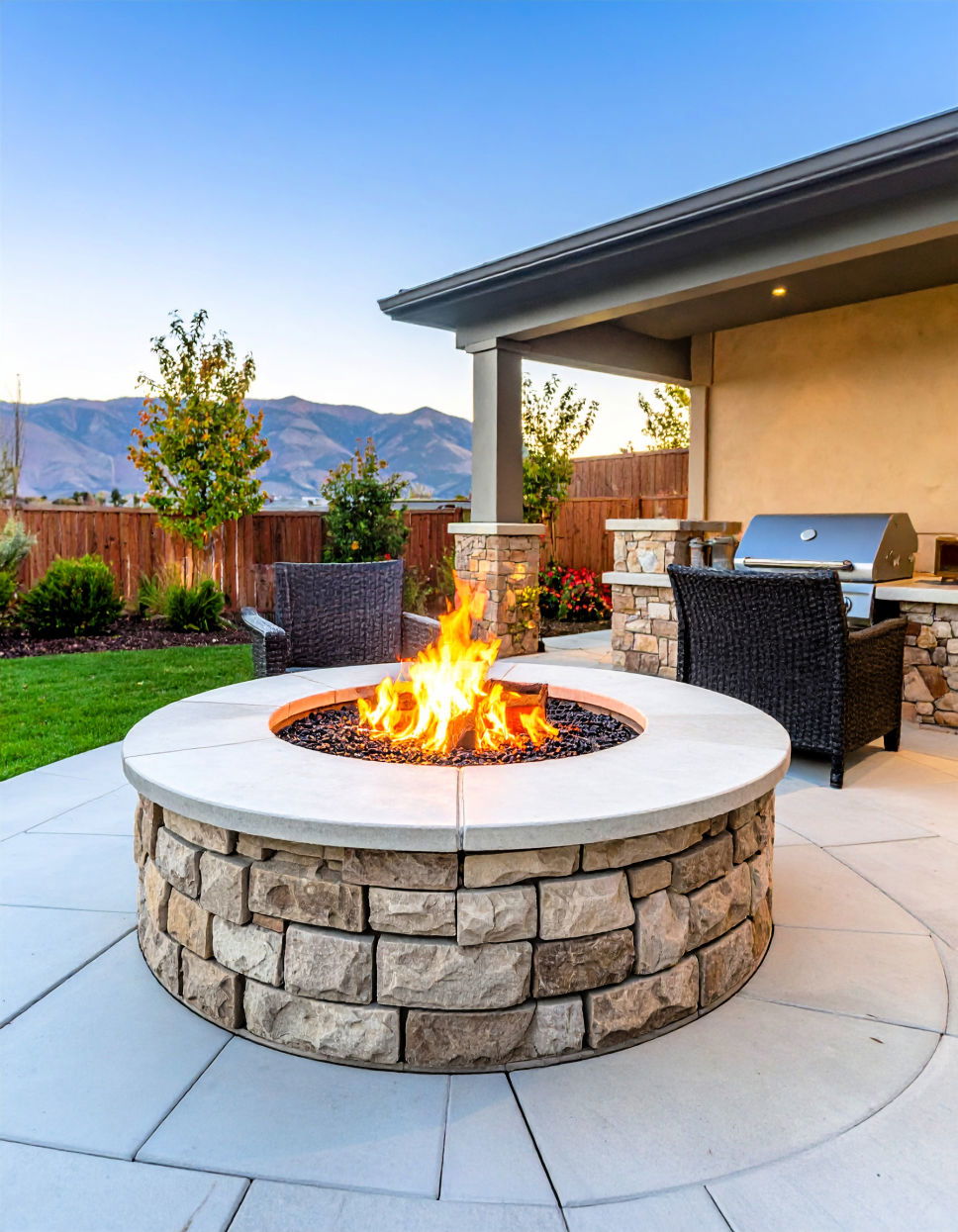 Flagstone Fire Pit with Grill Feature