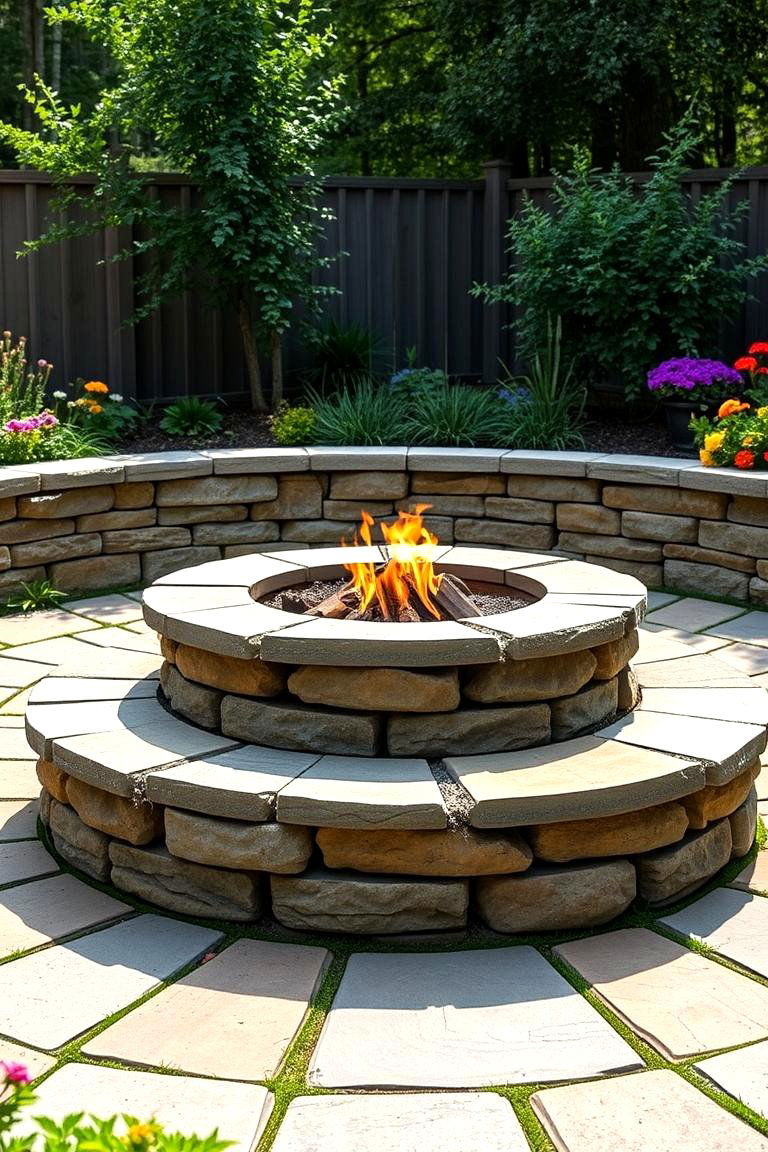 Flagstone Fire Pit with Integrated Planters - 25 Flagstone Fire Pit Ideas