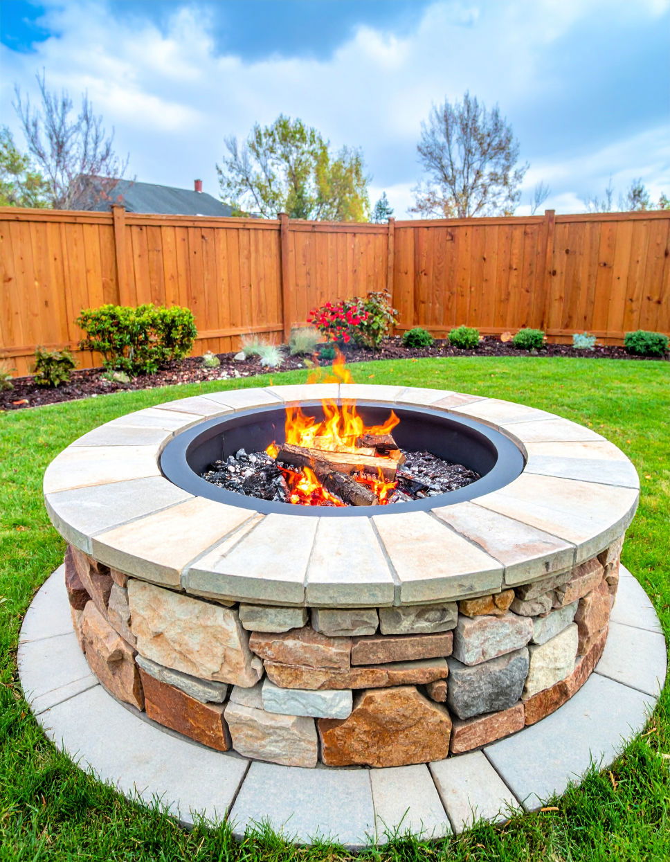 Flagstone Fire Pit with Metal Fire Ring Insert