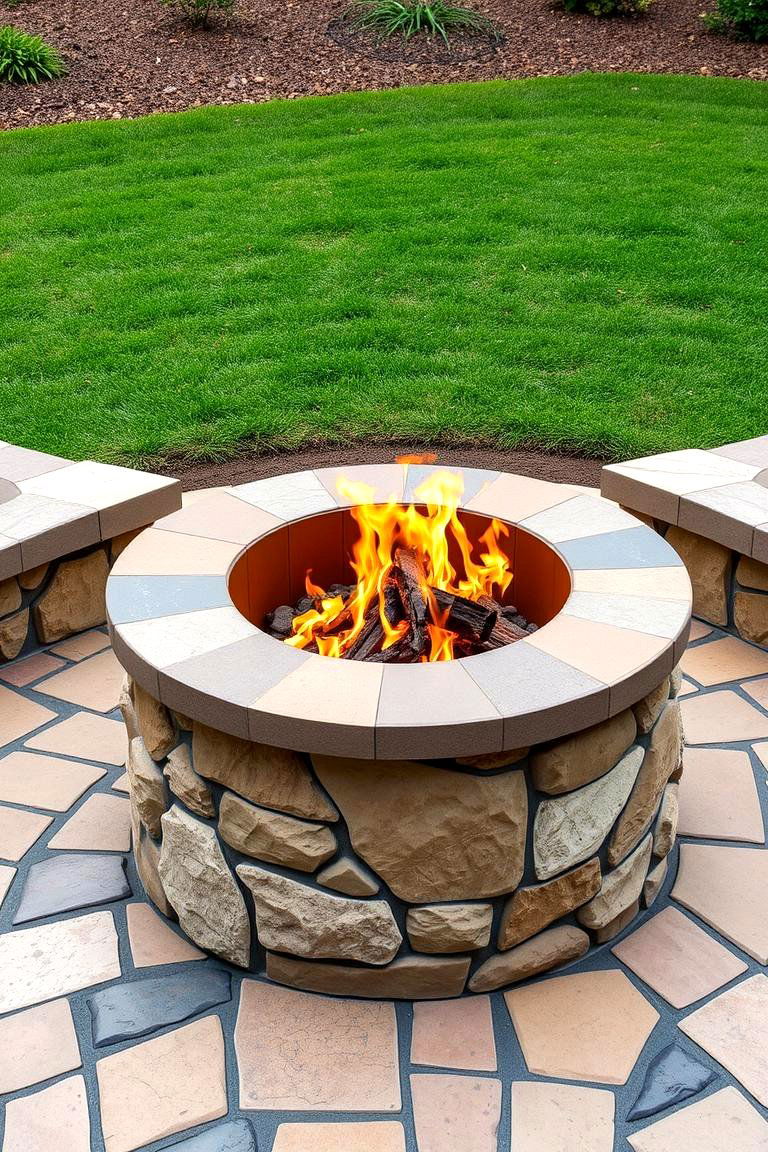 Flagstone Fire Pit with Mosaic Inlays - 25 Flagstone Fire Pit Ideas