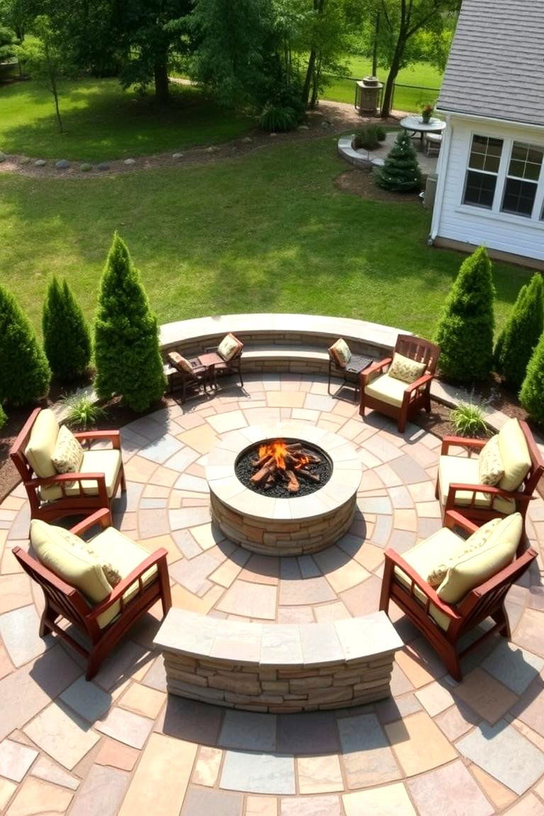 Flagstone Fire Pit with a Circular Patio Design - 25 Flagstone Fire Pit Ideas