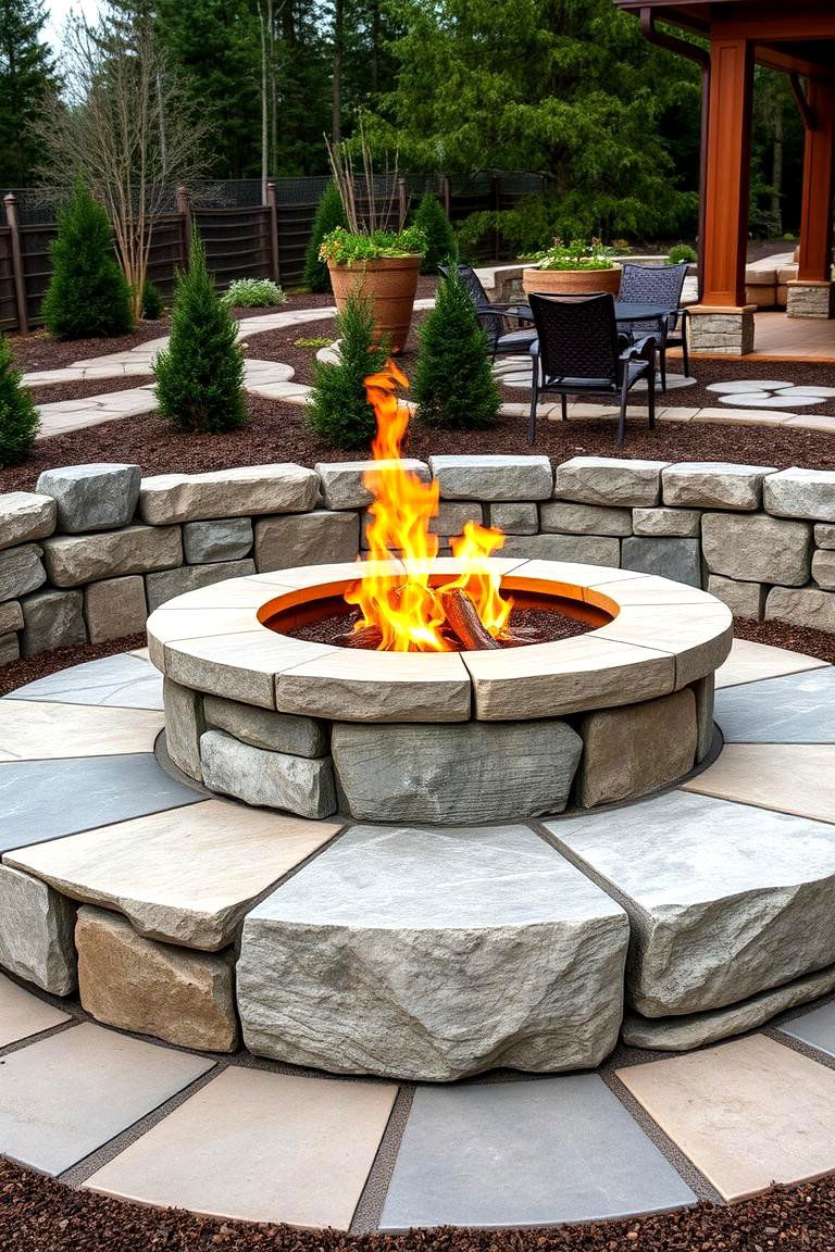 Flagstone Fire Pit with a Large Center Bowl - 25 Flagstone Fire Pit Ideas