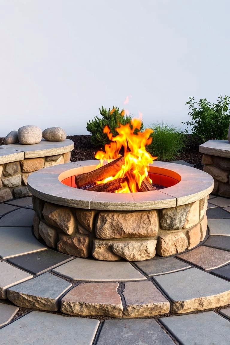 Flagstone Fire Pit with a Stone Outer Ring - 25 Flagstone Fire Pit Ideas