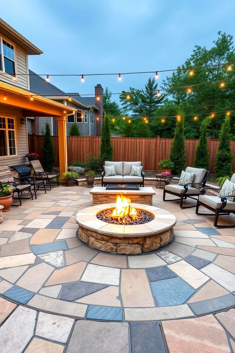 Flagstone Fire Pit with a Surrounding Patio Area - 25 Flagstone Fire Pit Ideas