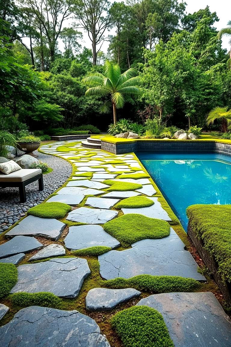 Flagstone Paths with Moss or Groundcover Infill - 25 Pool Walkway Ideas