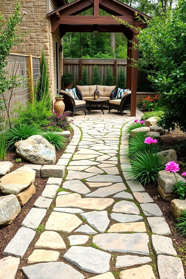 Flagstone Pathway Leading to a Patio - 25 Flagstone Patio Ideas
