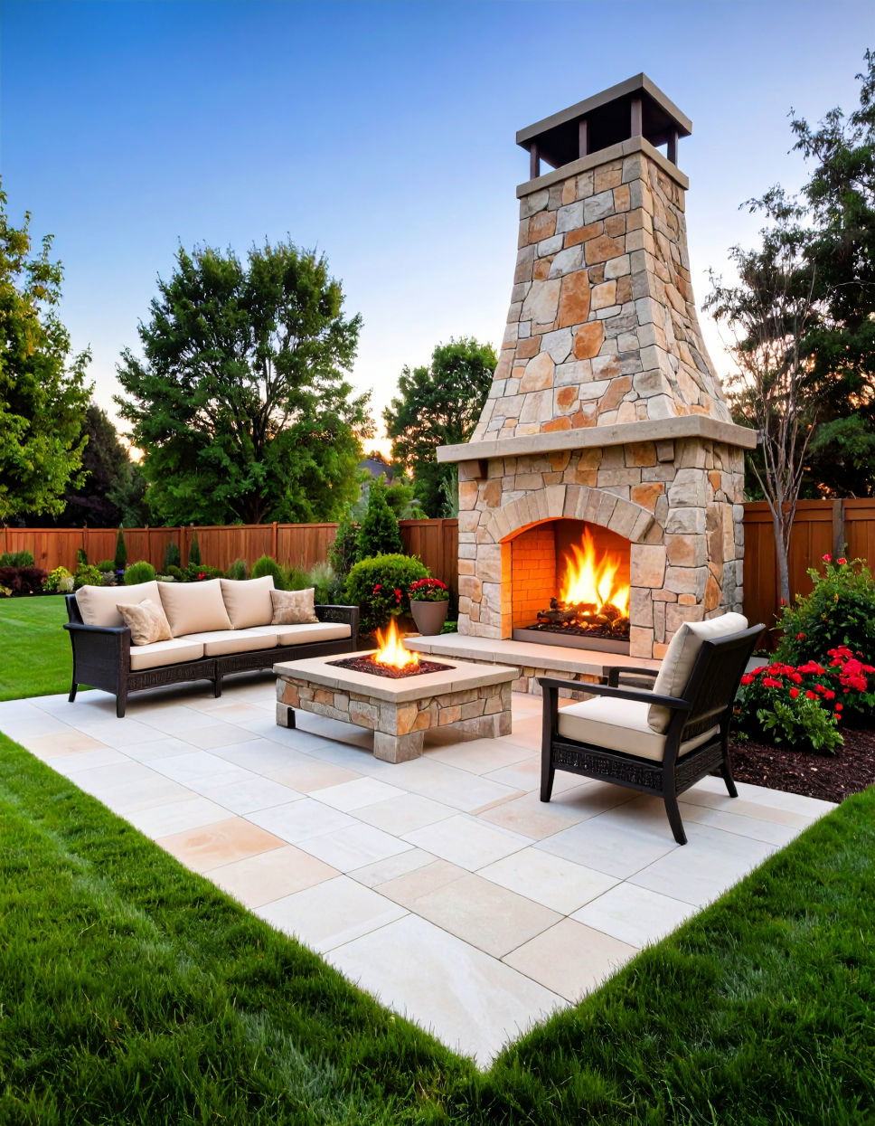 Flagstone Patio Design with Outdoor Fireplace