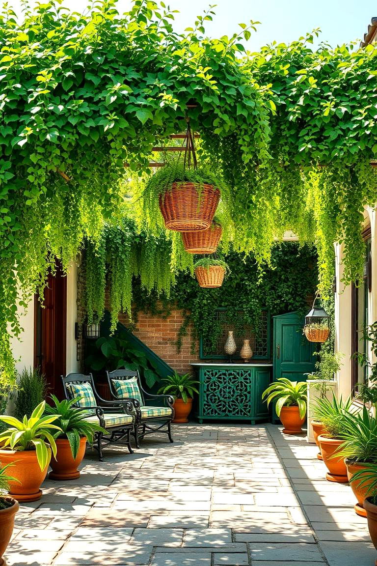 Flagstone Patio with Hanging Plants - 25 Flagstone Patio Ideas