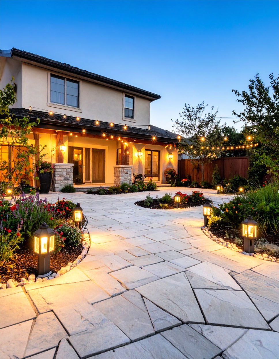 Flagstone Patio with Lighting