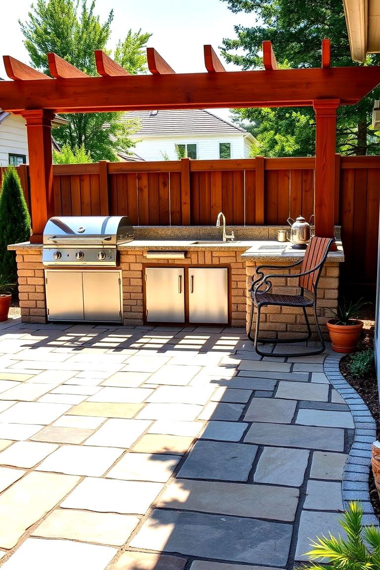 Flagstone Patio with Outdoor Kitchen - 25 Flagstone Patio Ideas