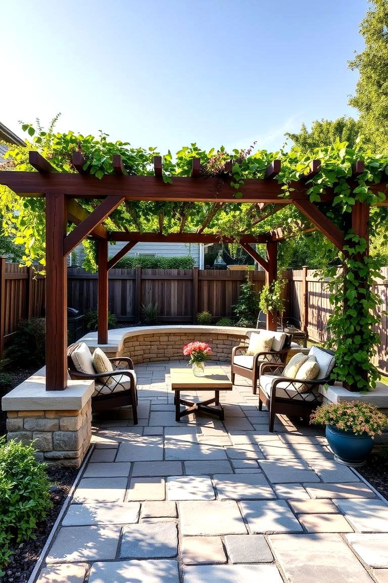Flagstone Patio with Pergola Shade - 25 Flagstone Patio Ideas