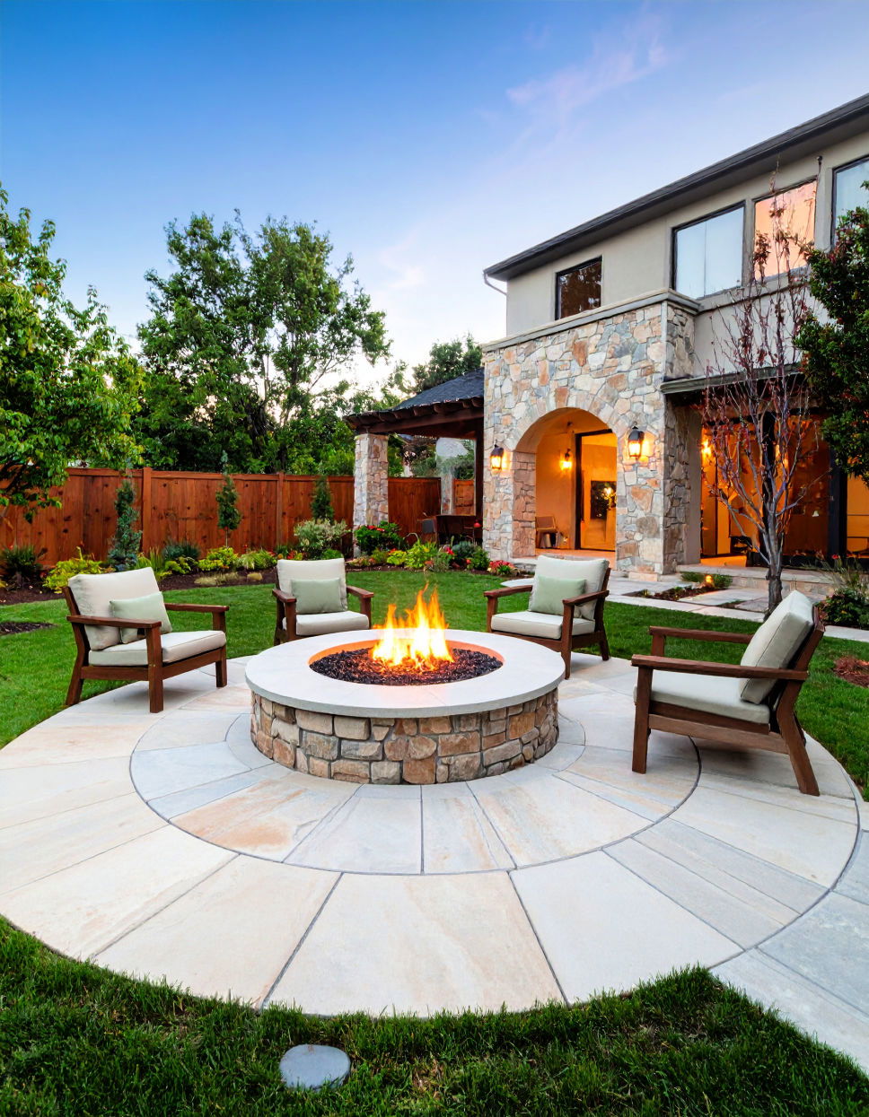 Flagstone Patio with a Fire Pit