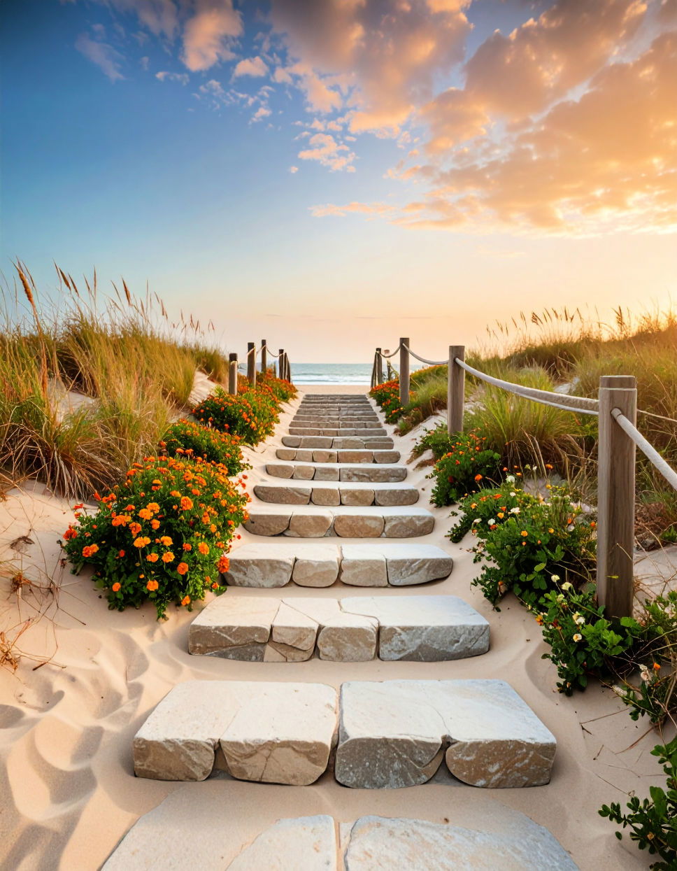 Flagstone Steps for Beachfront Path