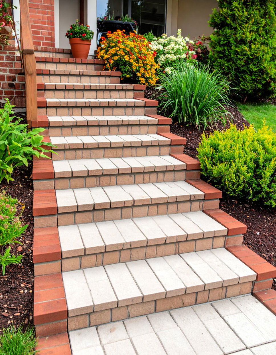 Flagstone Steps with Brick Edging Idea