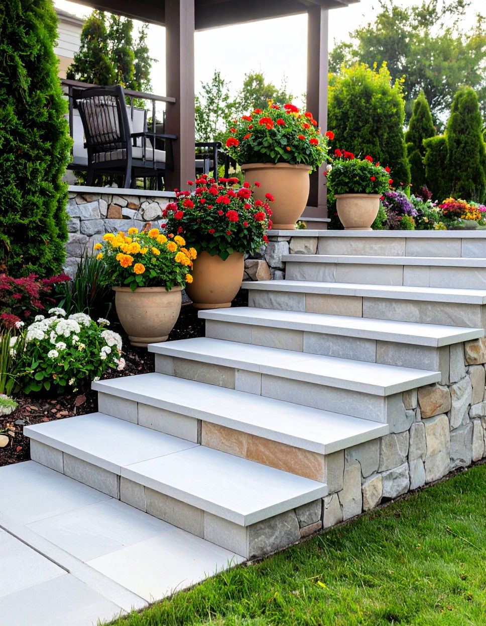 Flagstone Steps with Built in Seating Idea
